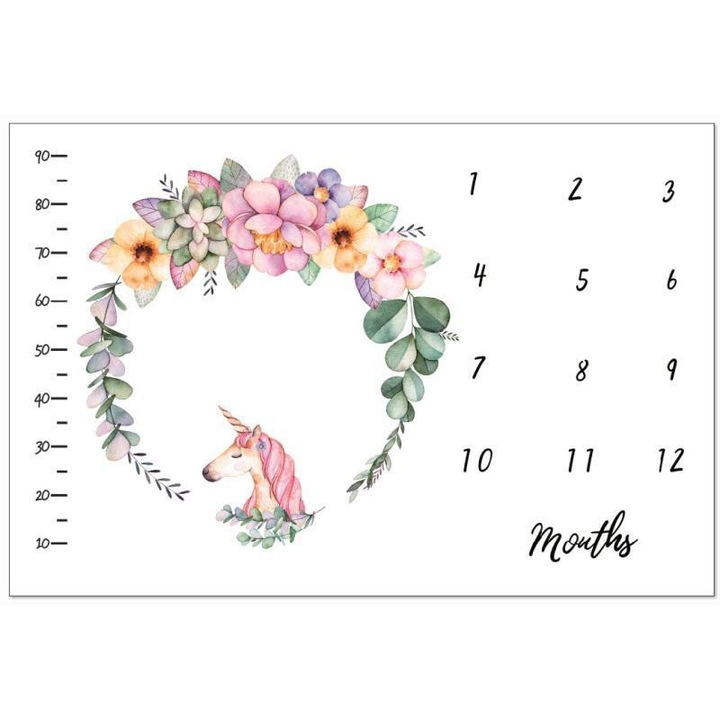 Paturica Milestone, 100x150 cm, drool, Unicorn, pentru fotografii memorabile