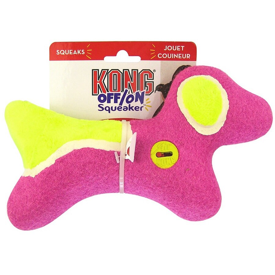 Jucarie mare pentru caini OFF/ON Squeaker Dog, Kong, Roz/ Galben