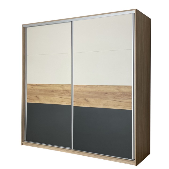 Dressing cu usi culisante, Stejar Urban/Stejar Gold /Grafit, H240 x L240 cm PAL 18 mm Sistem culisare Hafele premium