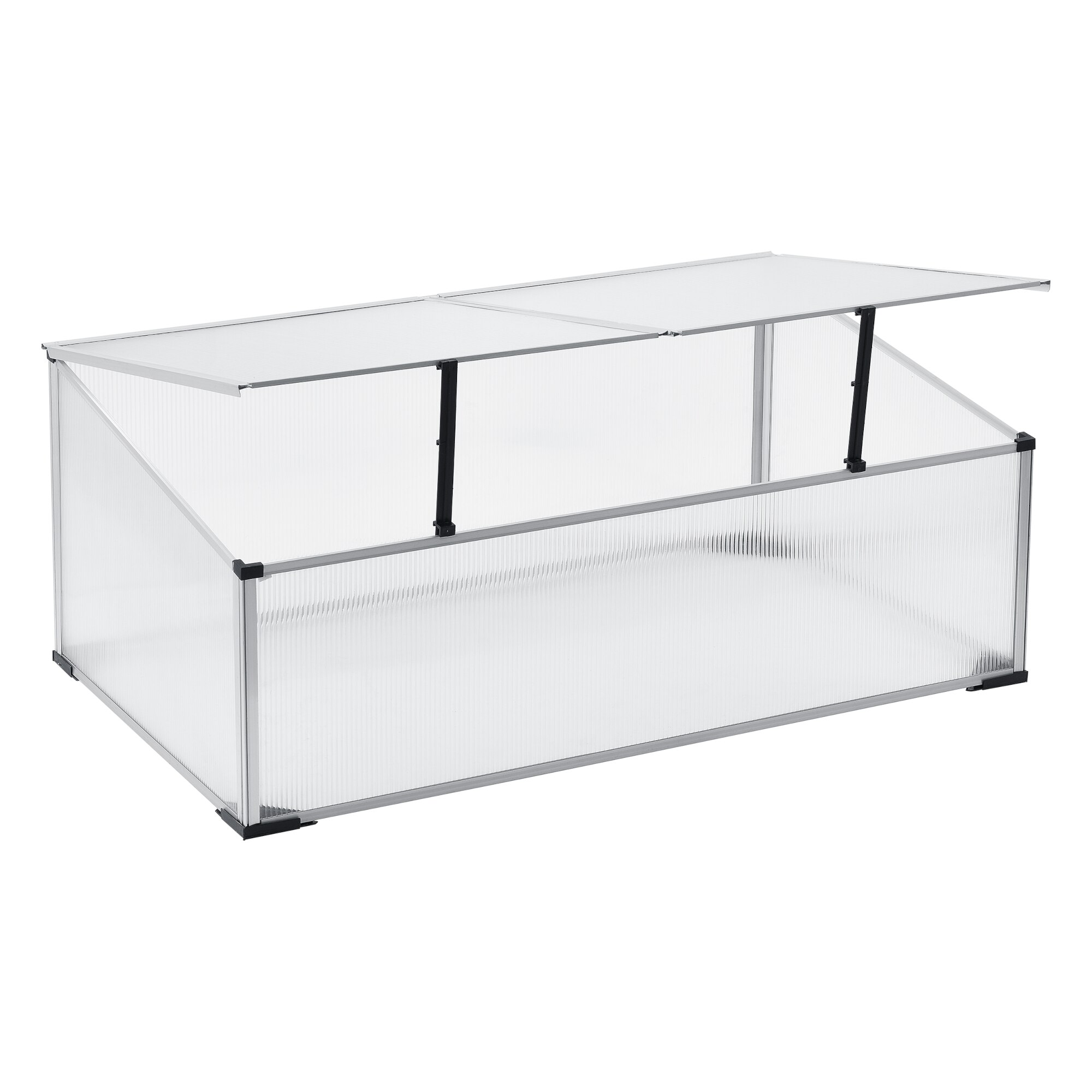 Sera mini ACNI-14006, en.casa, 100 x 60 cm, aluminiu/policarbonat, cu acoperis din 2 parti, poate fi deschis separat