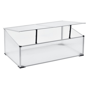 Sera mini ACNI-14006, en.casa, 100 x 60 cm, aluminiu/policarbonat, cu acoperis din 2 parti, poate fi deschis separat Sera mini ACNI-14006, en.casa, 100 x 60 cm, aluminiu/policarbonat, cu acoperis din 2 parti, poate fi deschis separat