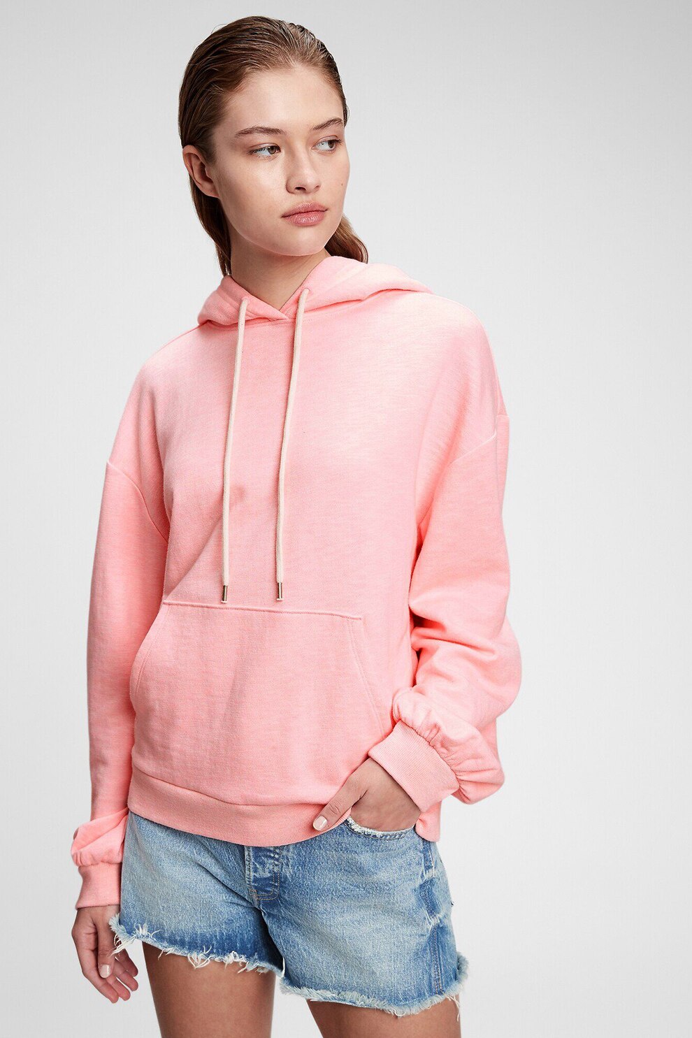 GAP, Hanorac cu maneci cazute si buzunar kangaroo, Roz pastel
