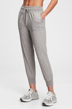 GAP, Pantaloni crop jogger cu snur in talie, Gri deschis GAP, Pantaloni crop jogger cu snur in talie, Gri deschis