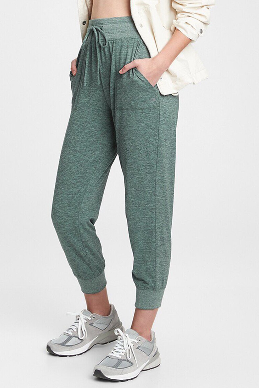 GAP, Pantaloni crop jogger cu snur in talie, Gri melange