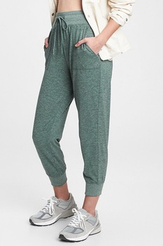 GAP, Pantaloni crop jogger cu snur in talie, Gri melange GAP, Pantaloni crop jogger cu snur in talie, Gri melange