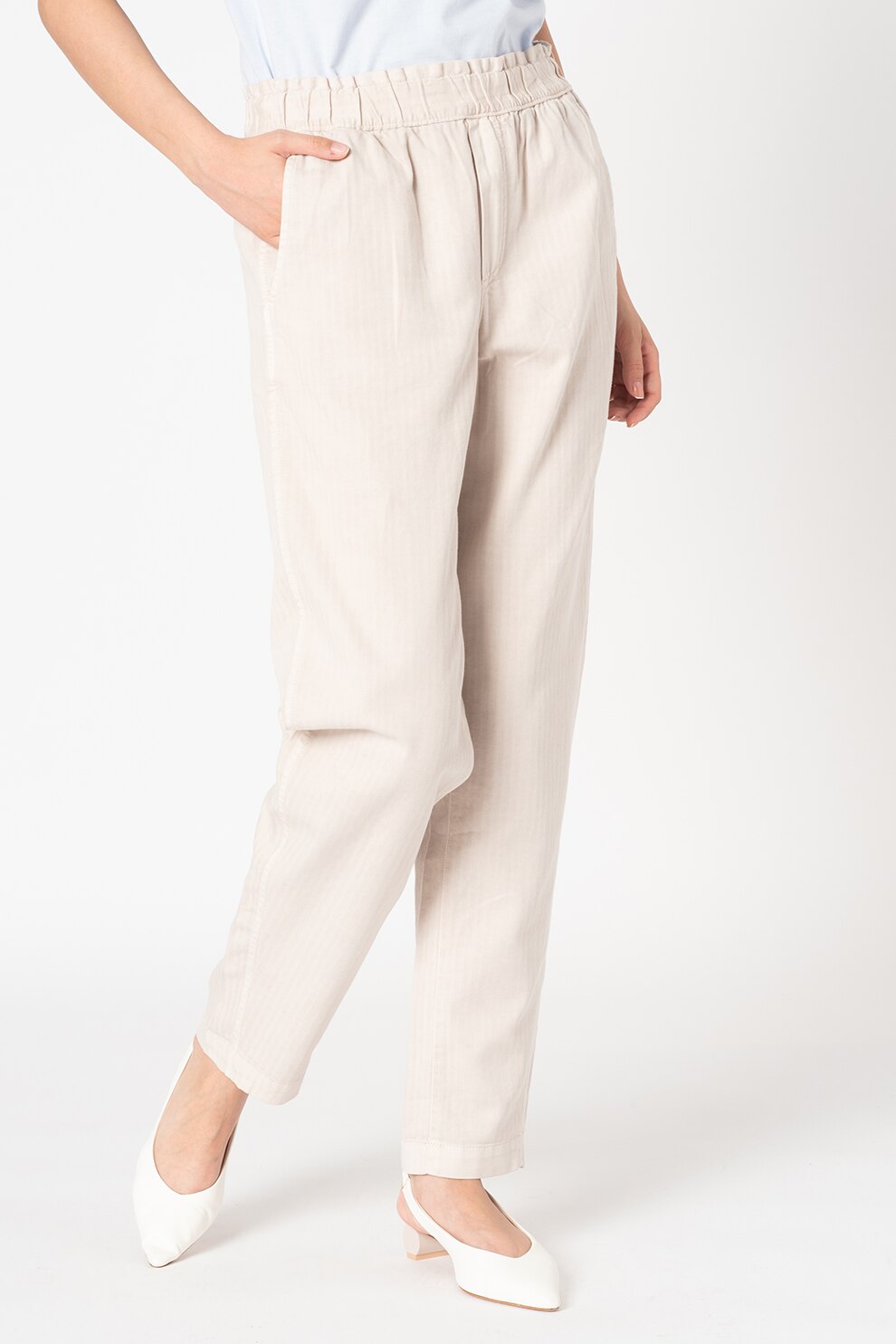 GAP, Pantaloni din amestec de lyocell cu talie inalta, Bej deschis