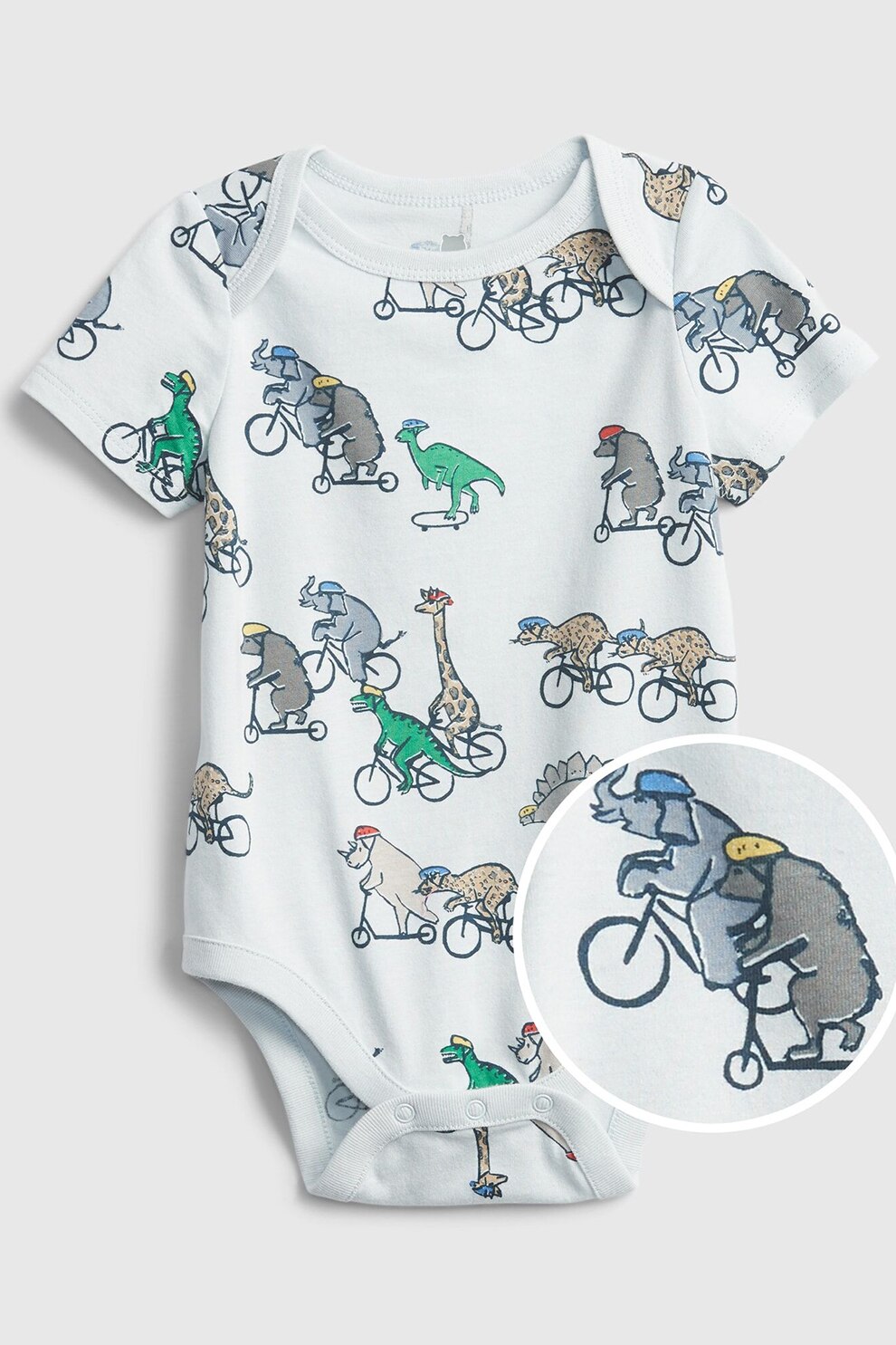 GAP, Body de bumbac cu imprimeu, Alb optic/Gri