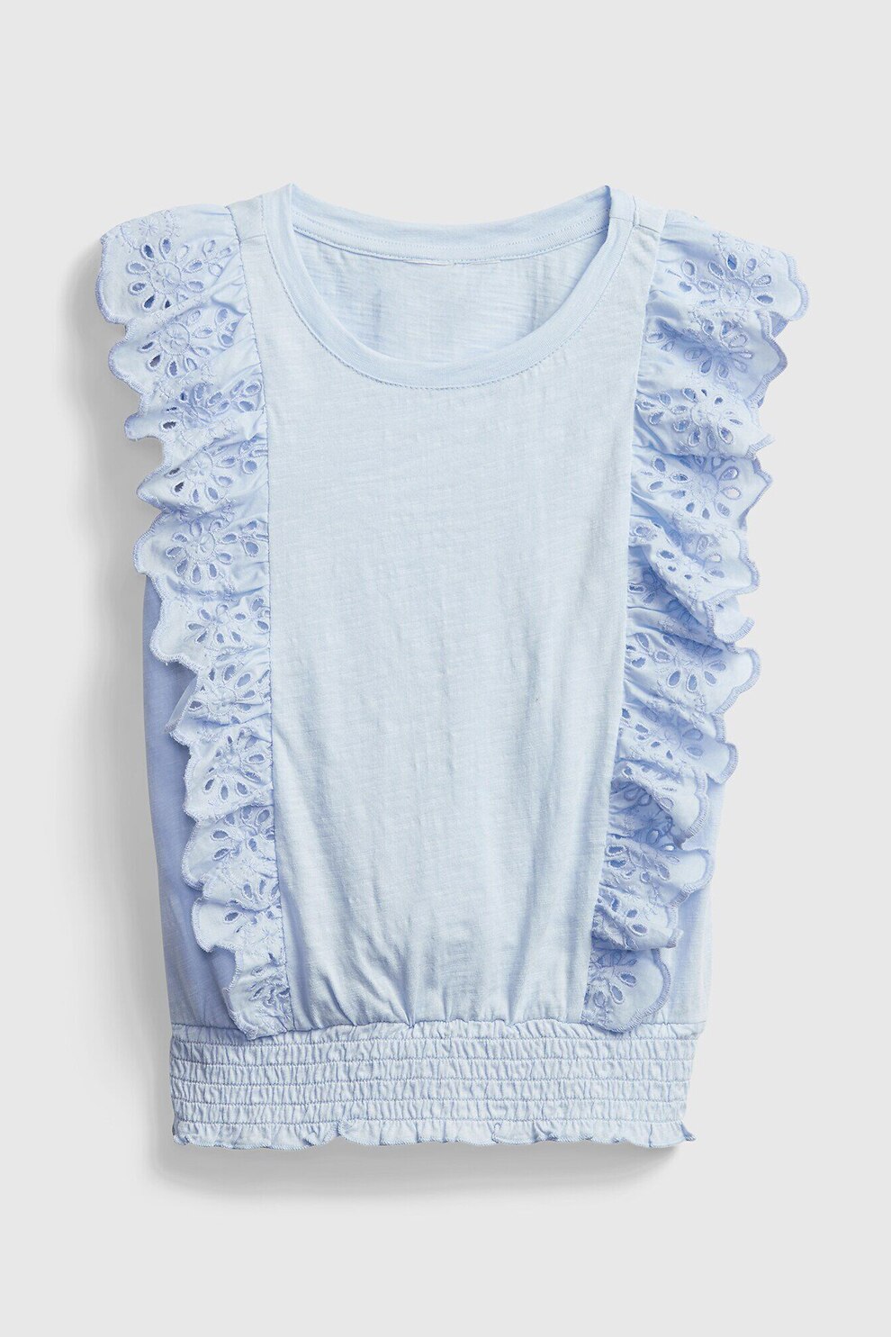 GAP, Tricou cu decolteu la baza gatului si volane, Albastru deschis
