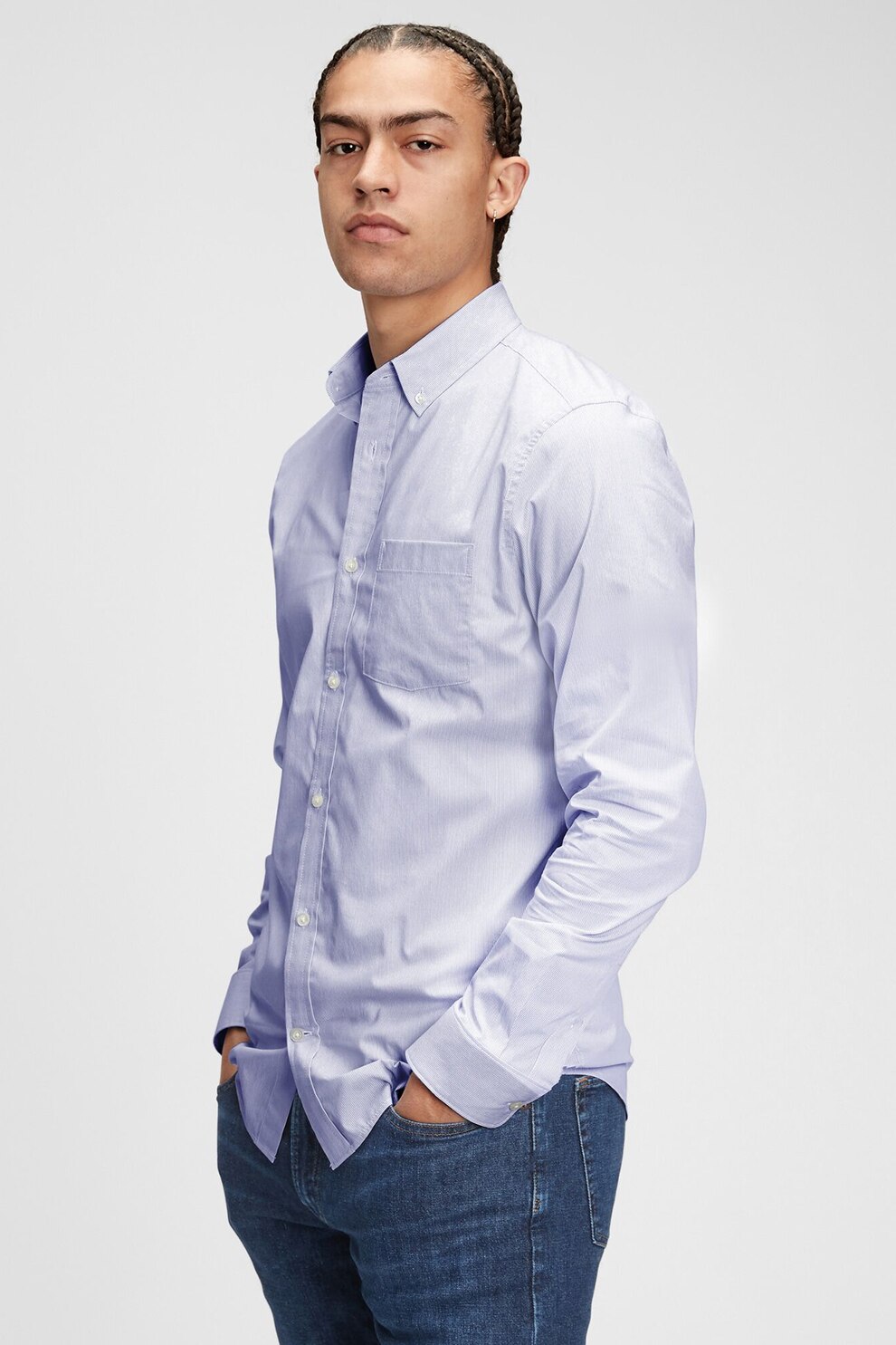 GAP, Camasa slim fit cu buzunar pe piept si imprimeu, Albastru deschis