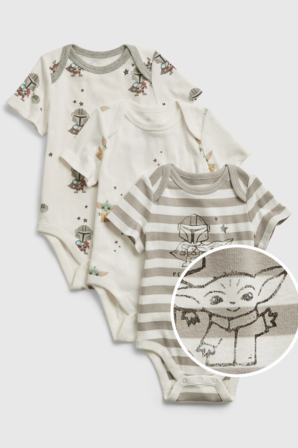GAP, Set de 3 body-uri de bumbac, baieti, Star Wars, Gri deschis, 50 CM