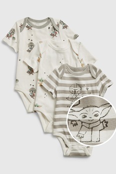 GAP, Set de 3 body-uri de bumbac, baieti, Star Wars, Gri deschis, 50 CM GAP, Set de 3 body-uri de bumbac, baieti, Star Wars, Gri deschis, 50 CM