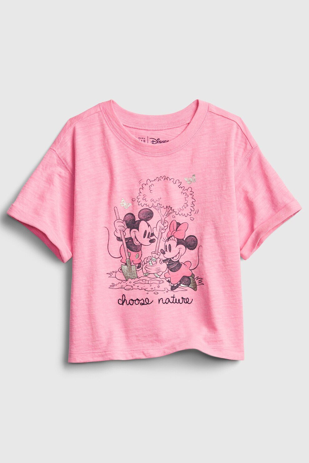 GAP, Tricou cu maneci cazute si imprimeu cu desene, Roz pastel/Negru
