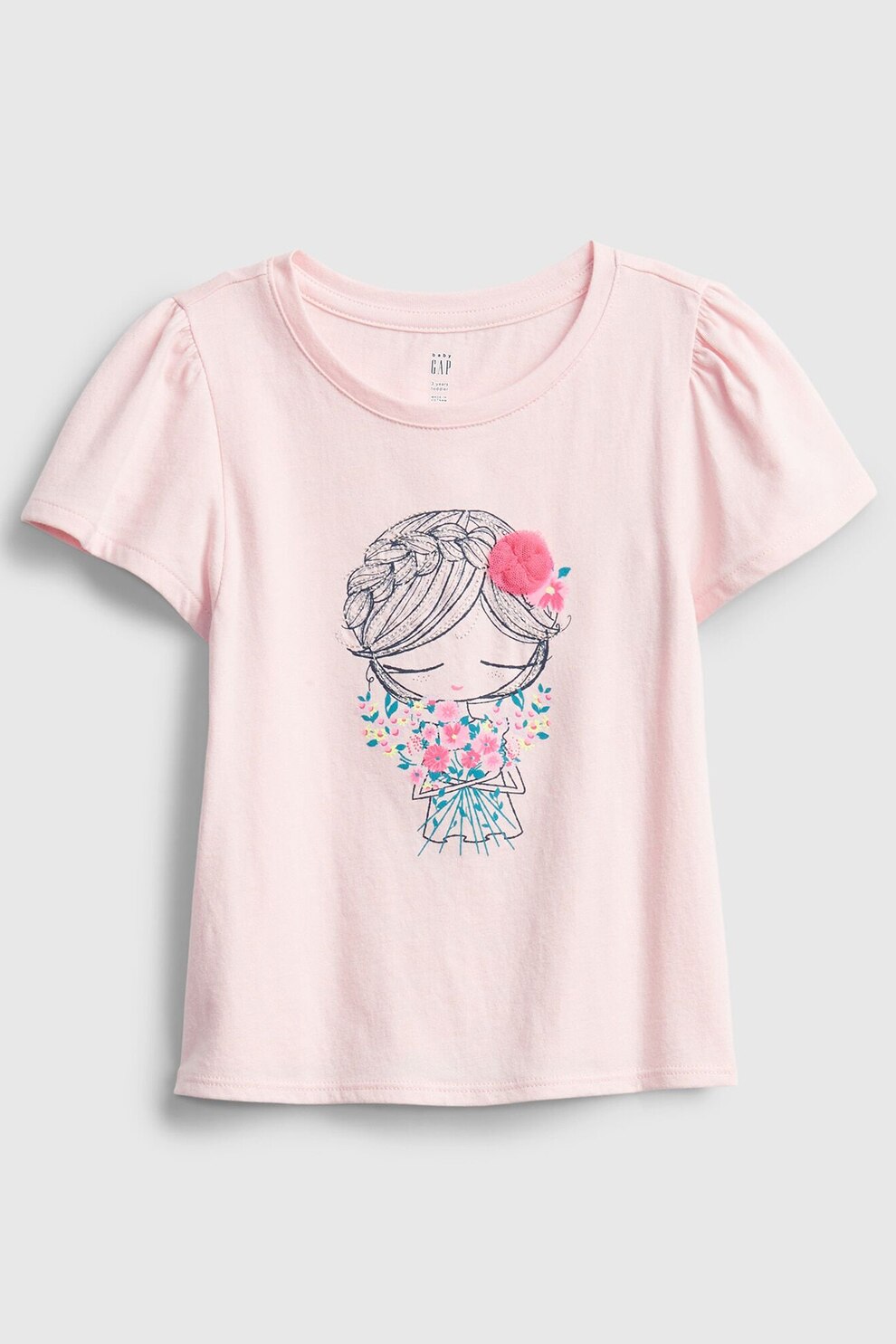 GAP, Tricou cu imprimeu si maneci bufante, Roz pastel