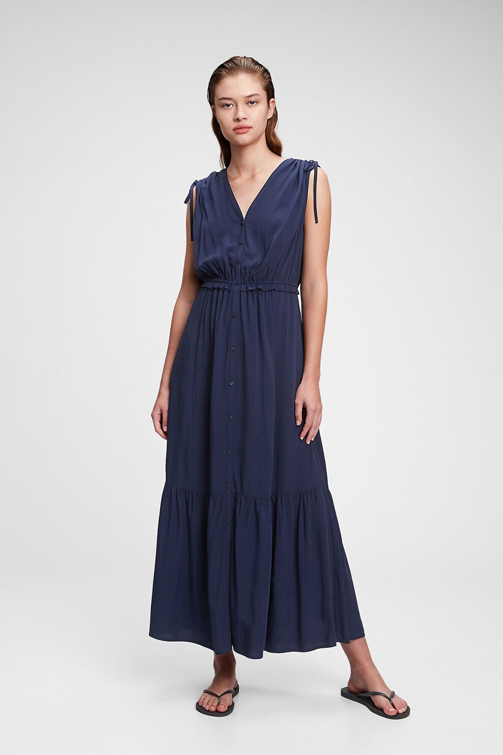 GAP, Rochie cu decolteu in V si nasturi, Bleumarin inchis