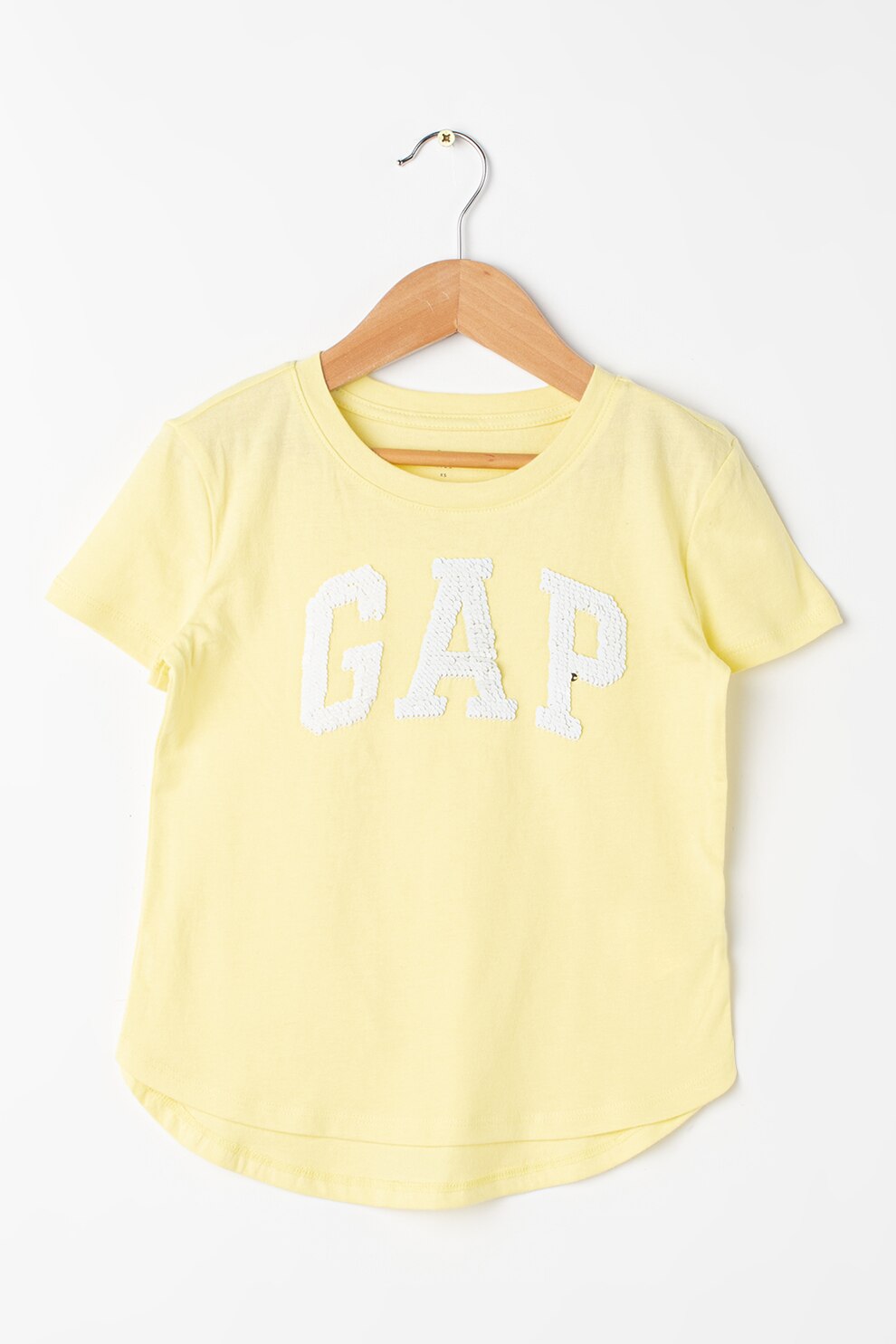 GAP, Tricou din bumbac cu aplicatii cu paiete, galben pal