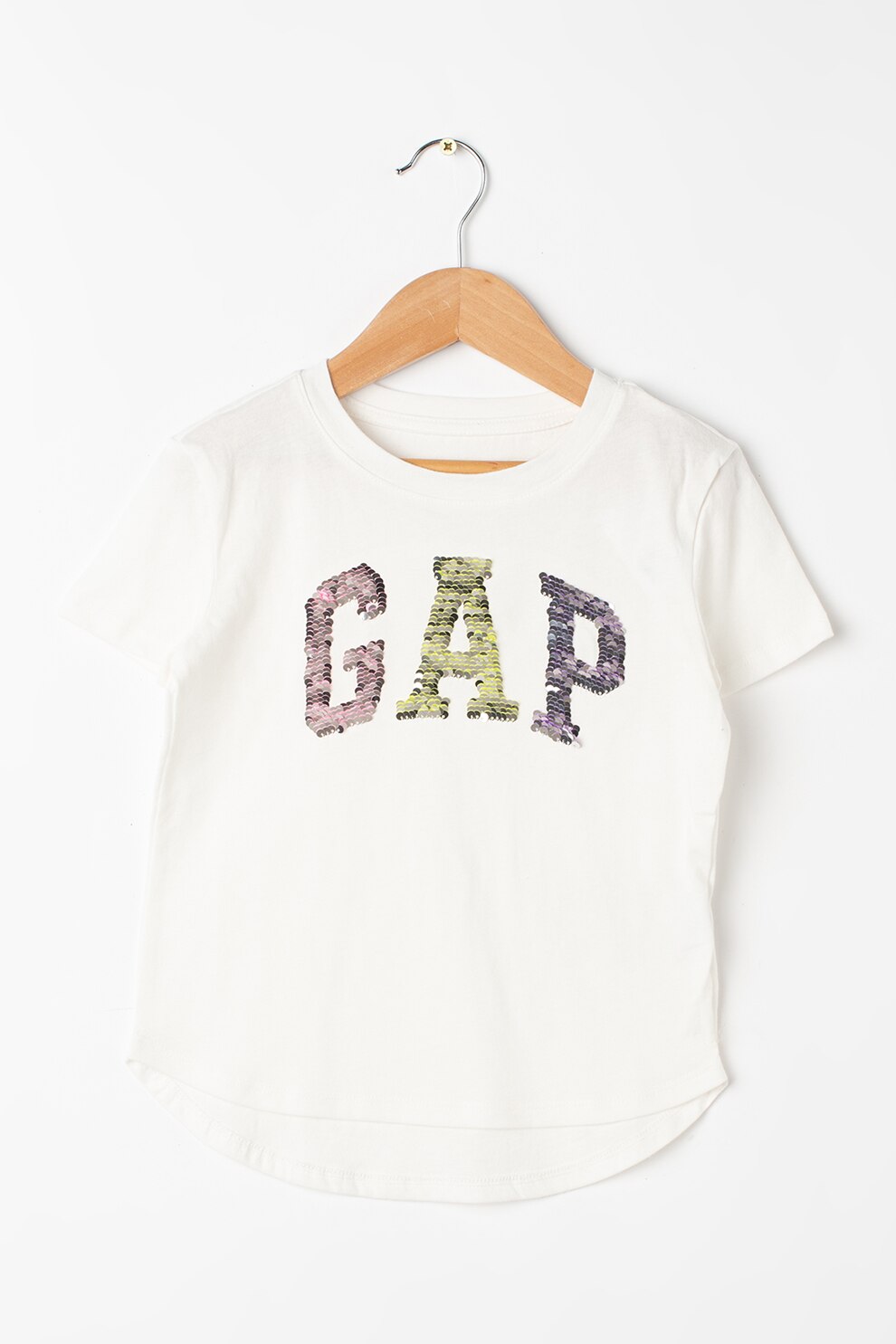 GAP, Tricou din bumbac cu aplicatii cu paiete, Alb