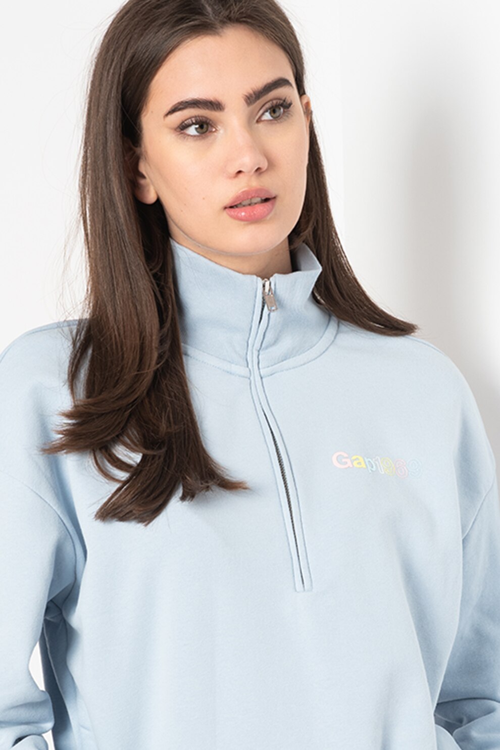 GAP, Bluza sport cu fenta cu fermoar, Albastru azur