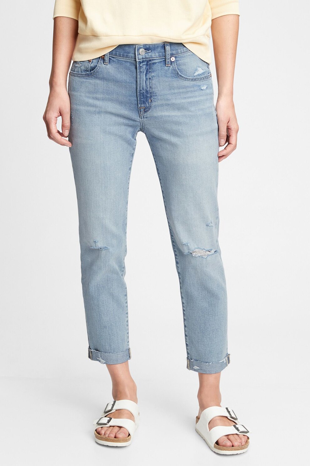 GAP, Blugi boyfriend cu detalii deteriorate, Albastru deschis, W27-L31.5