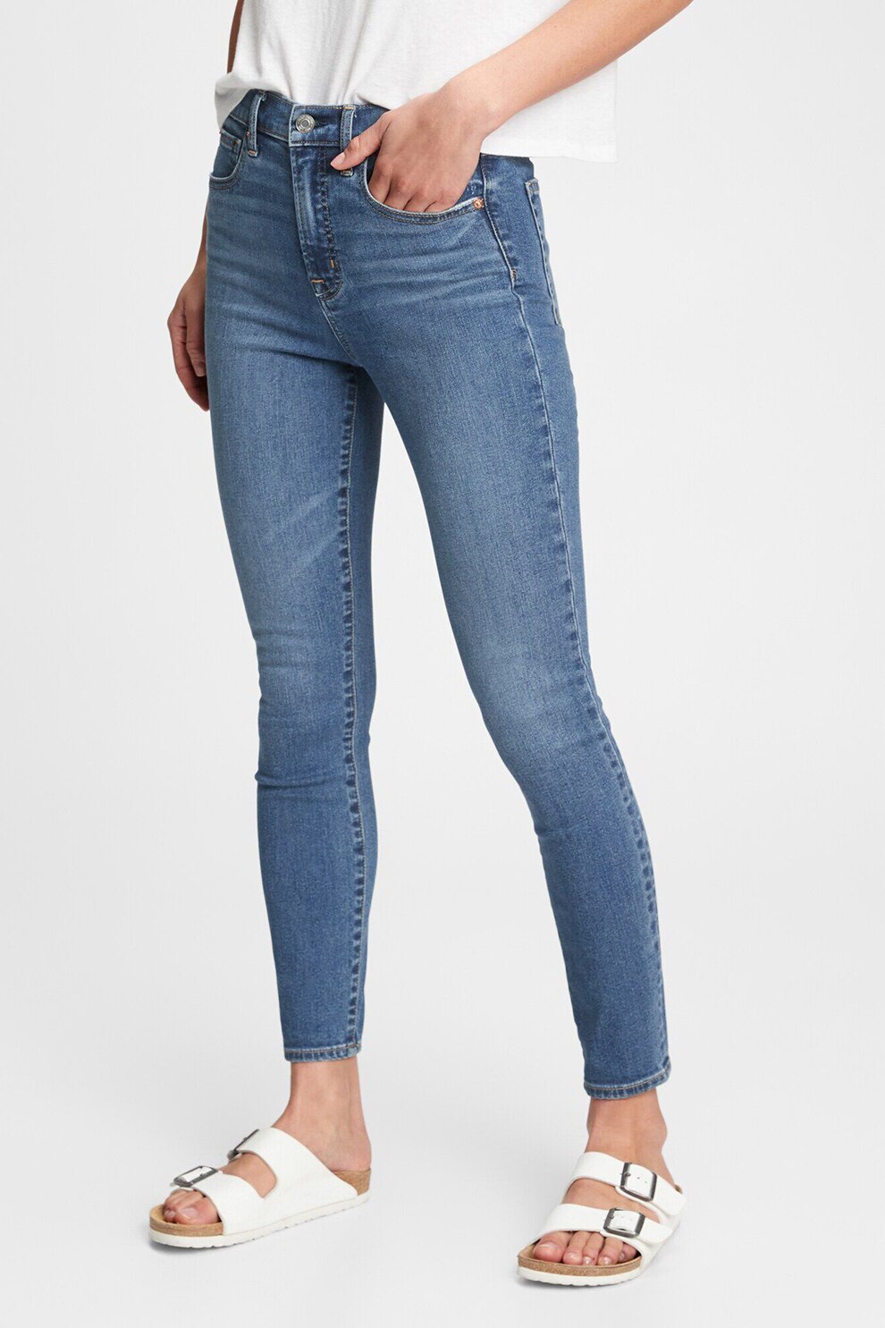 GAP, Blugi skinny cu talie inalta, Albastru