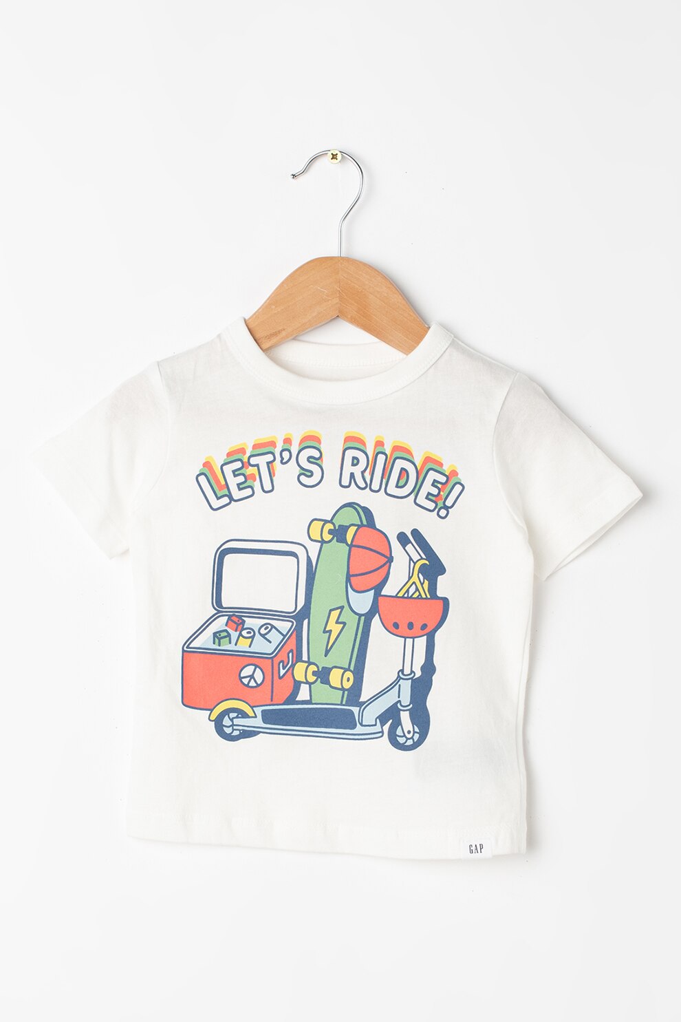 GAP, Tricou cu decolteu la baza gatului si imprimeu, Alb