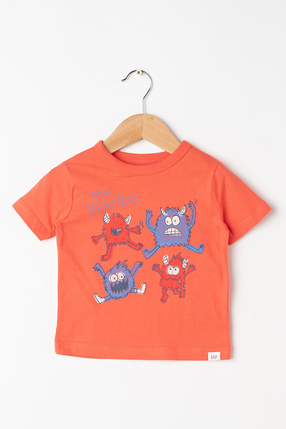 GAP, Tricou cu decolteu la baza gatului si imprimeu, Corai