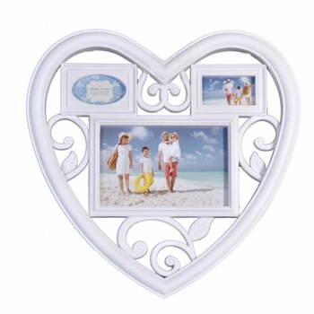 Rama foto decorativa cu 3 poze, model Pufo Heart, 28 x 28 cm, alba Rama foto decorativa cu 3 poze, model Pufo Heart, 28 x 28 cm, alba