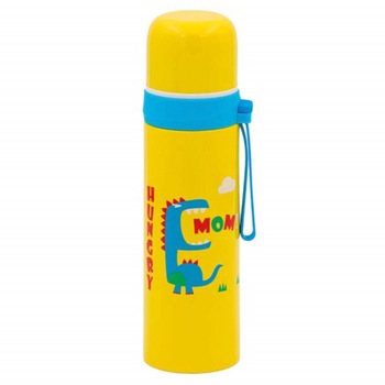 Sticla termos metalica Pufo Hungry Dino pentru bauturi, izoterm, 500 ml Sticla termos metalica Pufo Hungry Dino pentru bauturi, izoterm, 500 ml