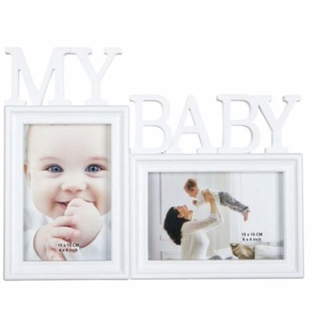 Rama foto decorativa cu 2 poze, model Pufo MyBaby, 31 x 24 cm, alb Rama foto decorativa cu 2 poze, model Pufo MyBaby, 31 x 24 cm, alb