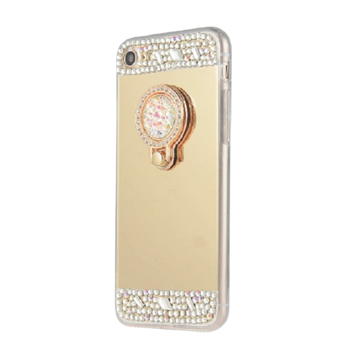Kavicsos borítás, tükör és gyűrű kompatibilis az iPhone 6-mal; 6s, Arany