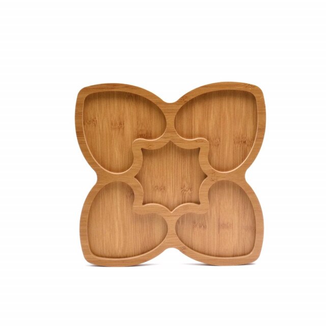 Platou din lemn pentru servire cu 5 compartimente, 24 cm