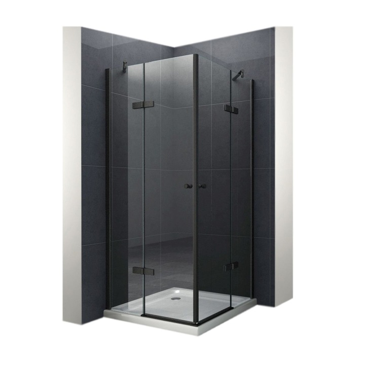 Душ кабина EGO Interiors, 2 врати на панти, Черен мат, 8 мм стъкло, 80х80 см, Без вана, Nano Easy Clean