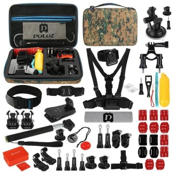Kit 53+1 Accesorii PKT27 Puluz Pentru Camera Video Sport DJI Osmo Action, GoPro, Cutie Depozitare, Camuflaj Kit 53+1 Accesorii PKT27 Puluz Pentru Camera Video Sport DJI Osmo Action, GoPro, Cutie Depozitare, Camuflaj
