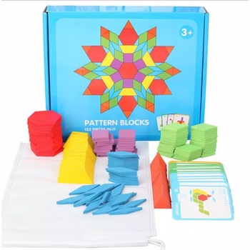 Set Tangram, Pattern Blocks, cu saculet de depozitare, 155 piese, Multicolor Set Tangram, Pattern Blocks, cu saculet de depozitare, 155 piese, Multicolor