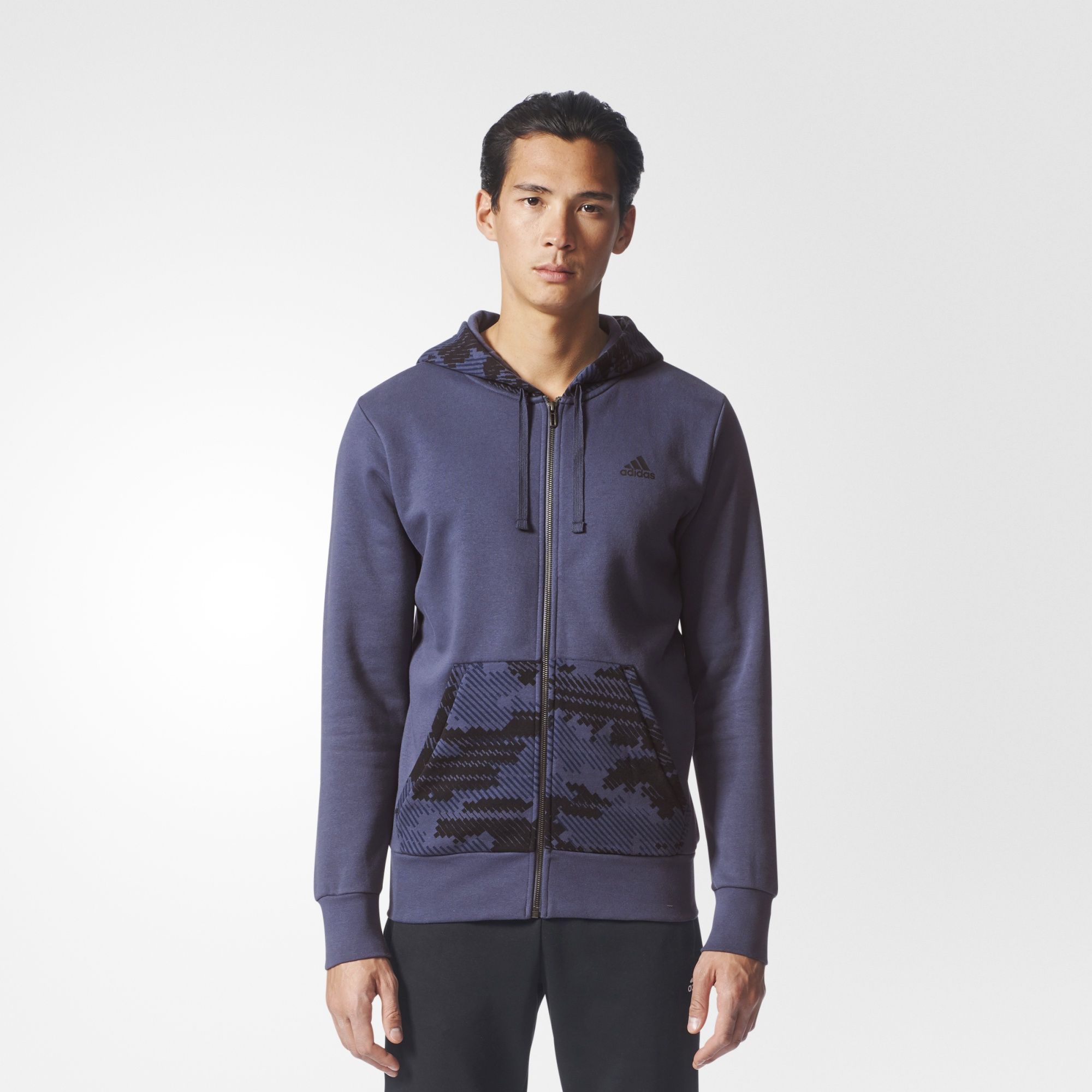 Hanorac sport Adidas , cu fermoar si snur, albastru