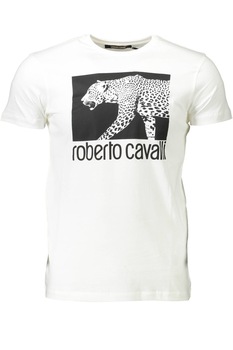 Tricou barbati cu imprimeu animal print, Roberto Cavalli, Alb