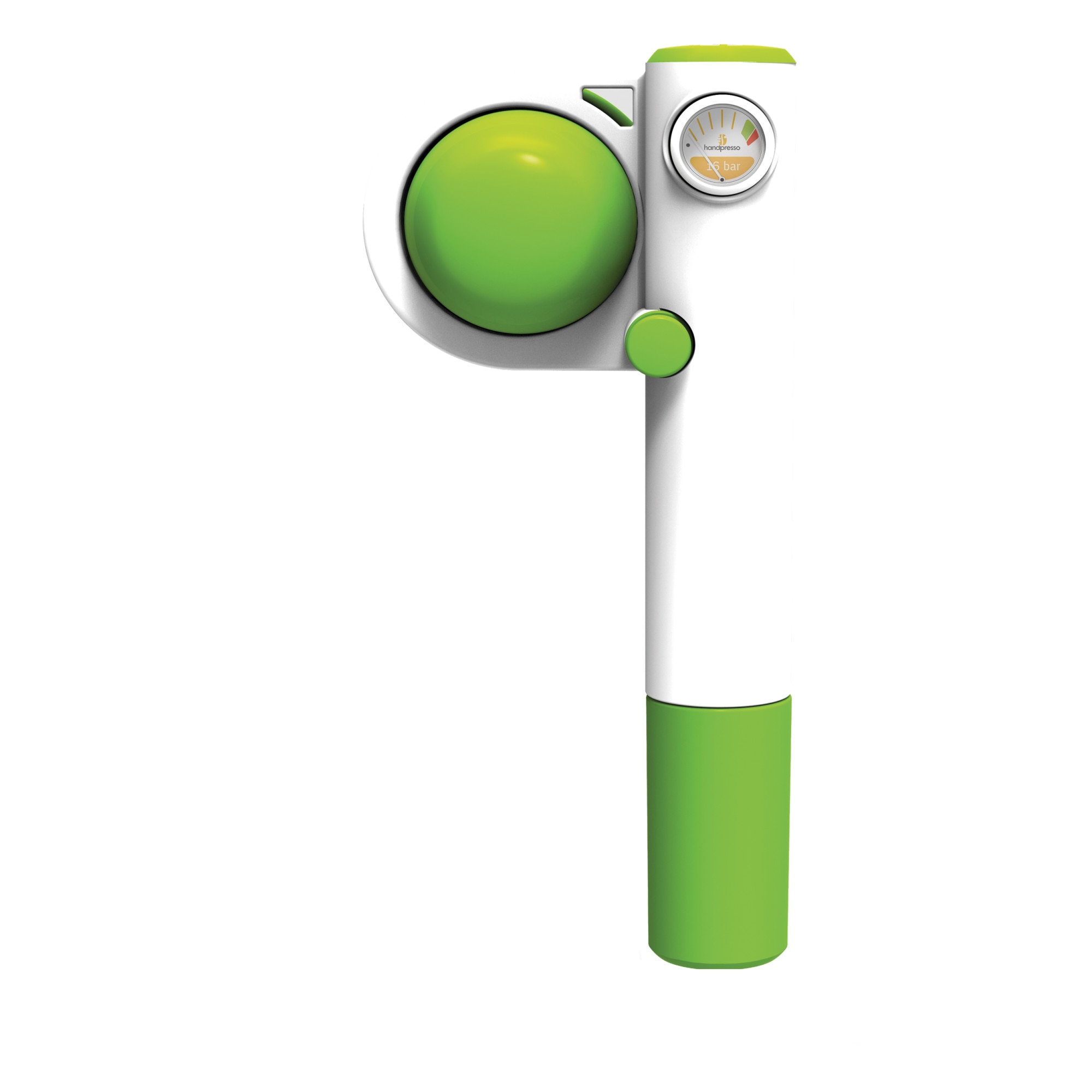 Espressor portabil manual Handpresso Pump Pop, 16bar, 22 x 10 x 7 cm, manometru incorporat, alb/verde