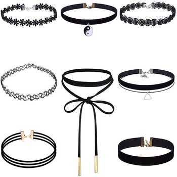 Set 8 colier choker elegant, ASKSA, stiluri multiple, negru Set 8 colier choker elegant, ASKSA, stiluri multiple, negru