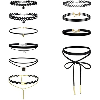 Set 10 colier choker elegant, ASKSA, stiluri multiple, negru Set 10 colier choker elegant, ASKSA, stiluri multiple, negru