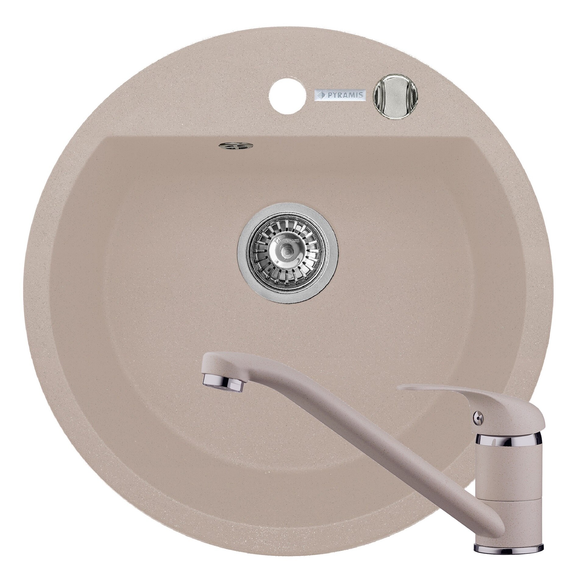 Pachet chiuveta si baterie Pyramis MIDO, diametru 510mm, adancime 190mm, pipa standard, finisaj Pyragranite beige
