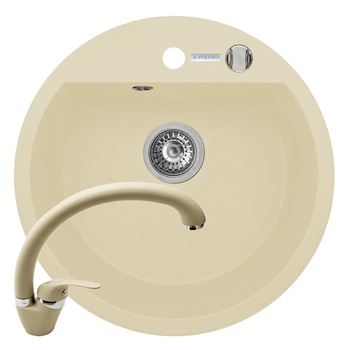 Pachet chiuveta si baterie Pyramis MIDO, diametru 510mm, adancime 190mm, pipa inalta, finisaj Pyragranite vanilla Pachet chiuveta si baterie Pyramis MIDO, diametru 510mm, adancime 190mm, pipa inalta, finisaj Pyragranite vanilla