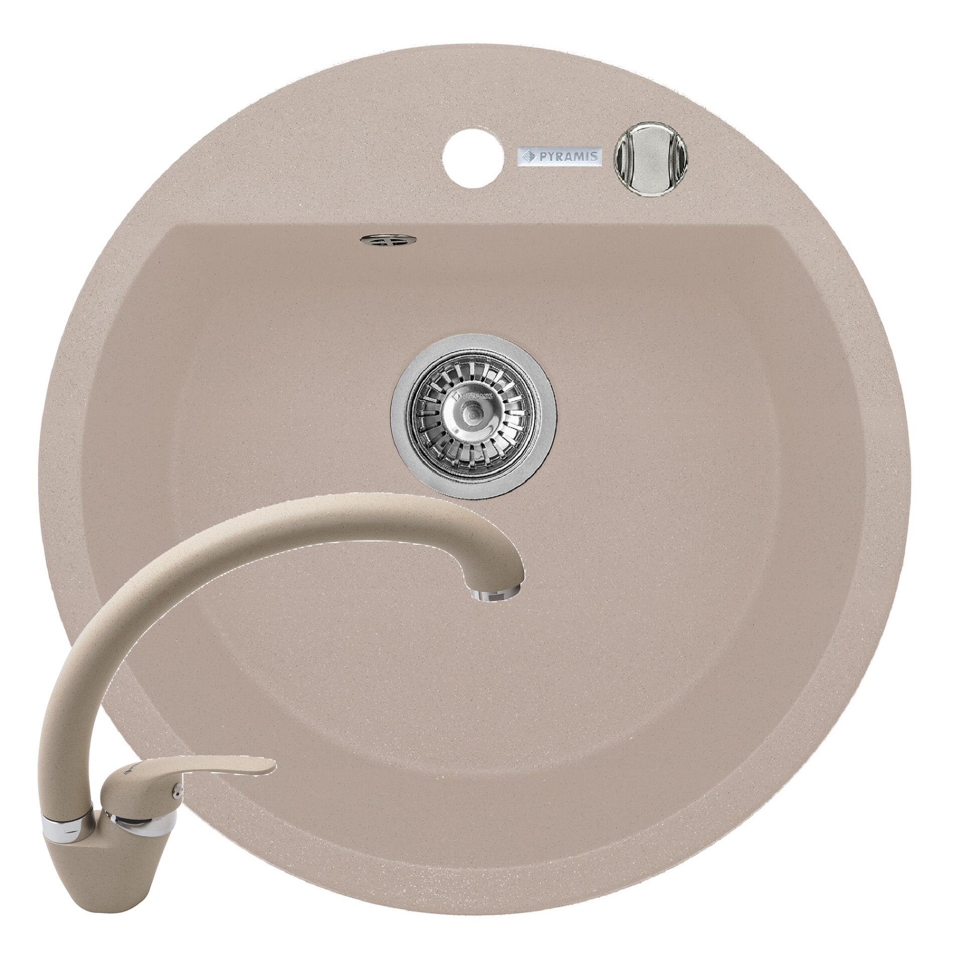 Pachet chiuveta si baterie Pyramis MIDO, diametru 510mm, adancime 190mm, pipa inalta, finisaj Pyragranite beige