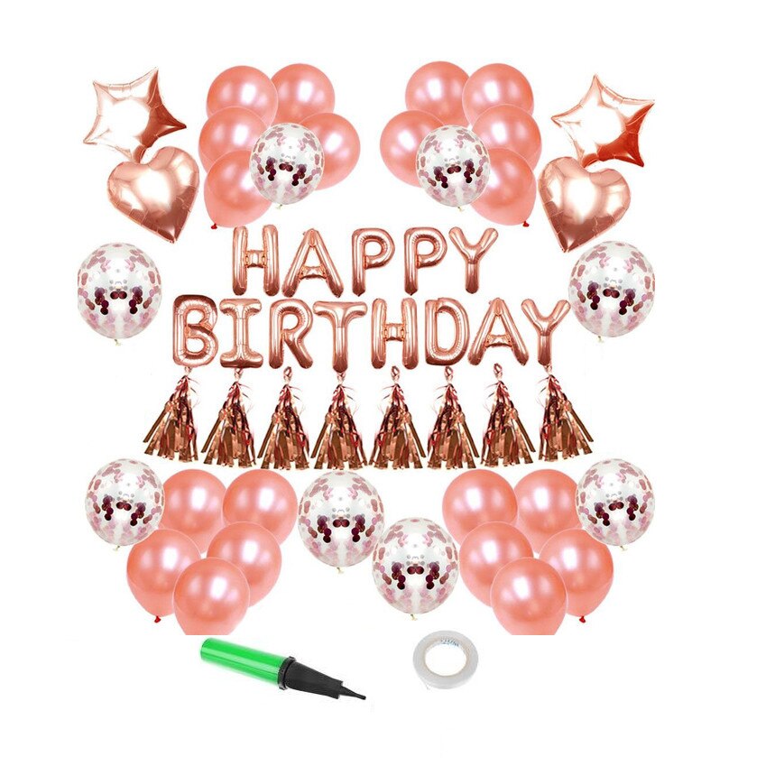 Set Baloane HAPPY BIRTHDAY cu confeti, 55 bucati, Rose-Gold