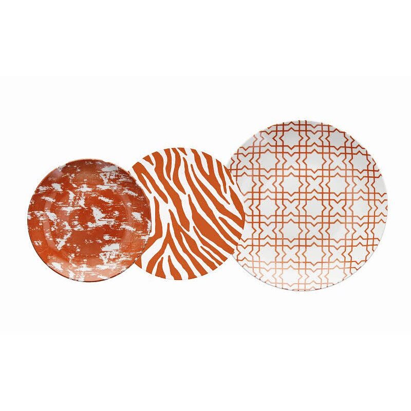 Set vesela 18 piese, portelan, Afro, rosu/alb