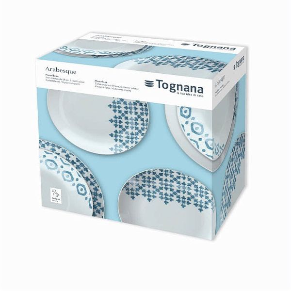 Set vesela 18 piese, Aarabesqu, portelan, alb/albastru