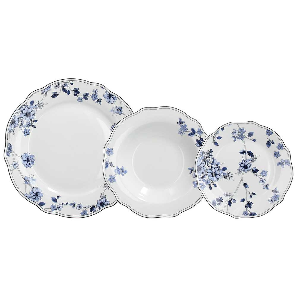 Set vesela 18 piese, Pigalle, portelan, alb/albastru