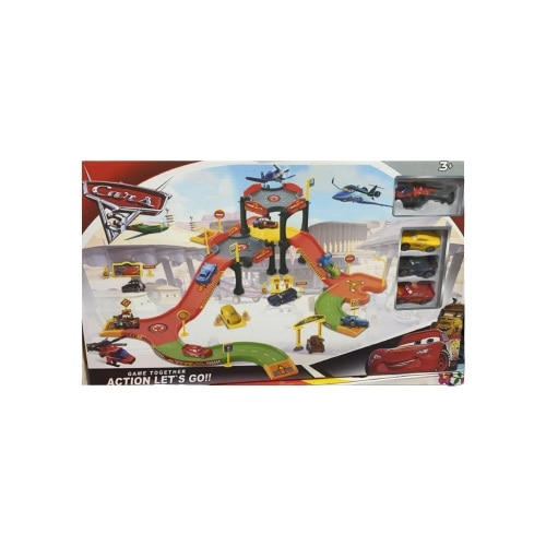 Set de joaca Disney Cars cu 3 masini si elicopter, multicolor, + 3 ani