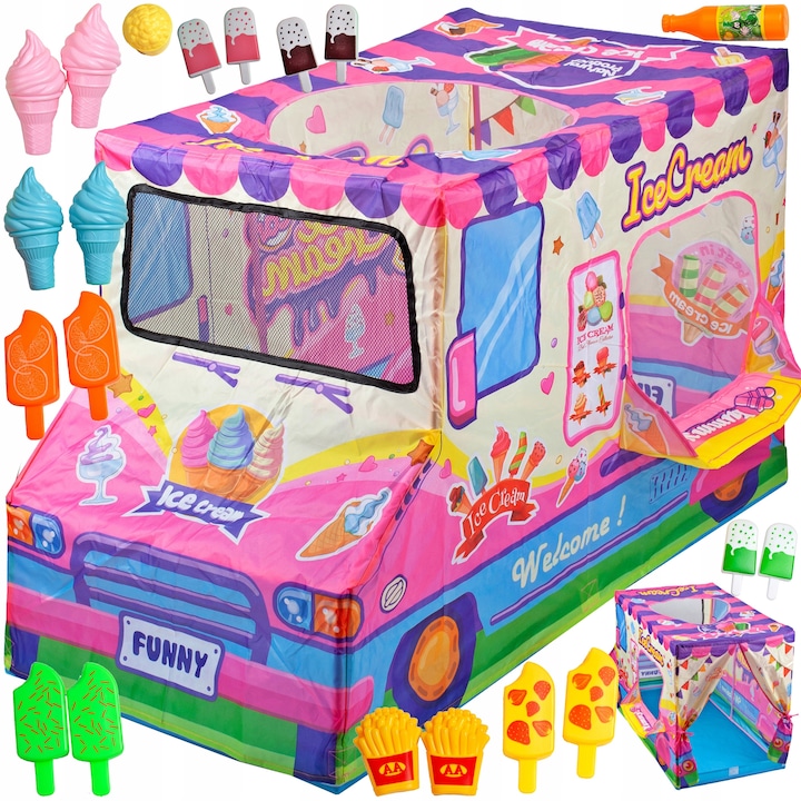 Play-sátor, fagylaltgép, KinderVibe, Windows-szal, színes nyomtatás, 20 tartozékot tartalmaz, beltérhez vagy kültérhez, többszínű