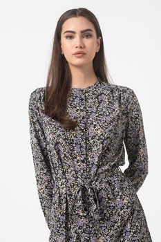 Sisters Point, Rochie cu maneci lungi si model floral Valsi, Negru/Lila Sisters Point, Rochie cu maneci lungi si model floral Valsi, Negru/Lila