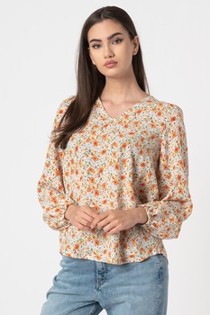 Sisters Point, Bluza cu imprimeu floral si decolteu in V Evida, Oranj stins/Crem Sisters Point, Bluza cu imprimeu floral si decolteu in V Evida, Oranj stins/Crem