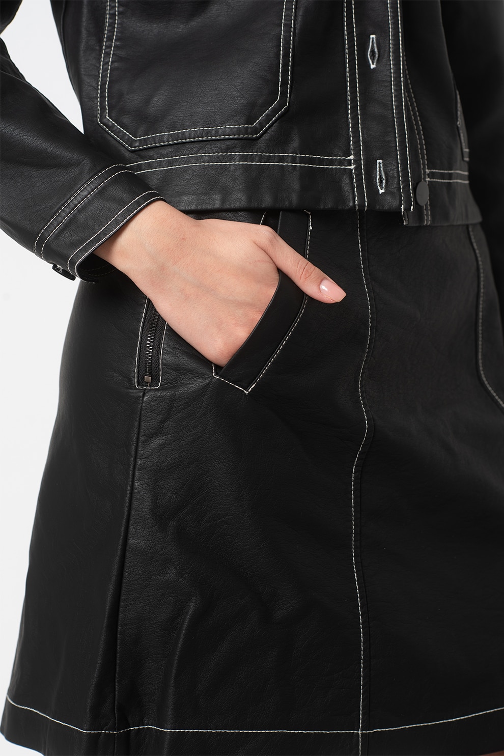 Sisters Point, Fusta mini din piele ecologica Dura, Negru